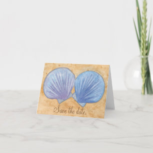 Blaue Lila Muscheln Sand Save-the-Date-Notizkarte Einladung