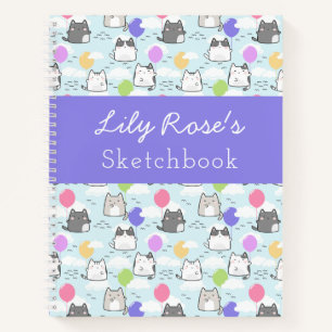 Blaue Lila Niedliche Katzen Muster Kinderbuch Notizbuch