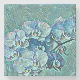 Blaue lila niedliche Orchideen-Blume Steinuntersetzer