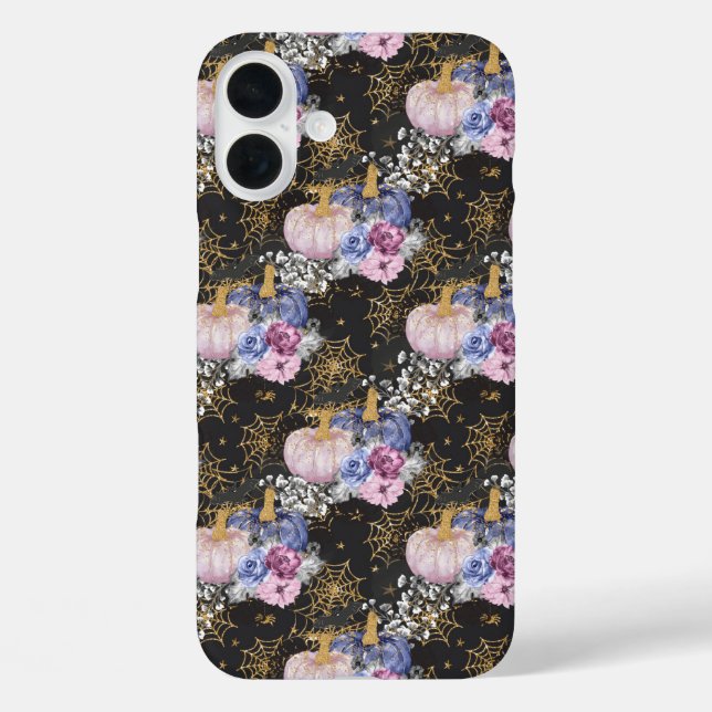 BLAUE LILA PINK WHITE HALLOWEEN PUMPKINS iPhone 16 PLUS HÜLLE (Rückseite)
