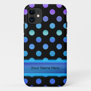 Blaue lila Punkte auf Schwarzem iPhone 11 Hülle