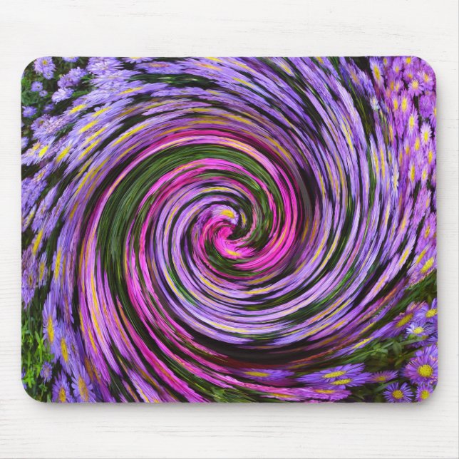 Blaue Lila-rosa Mums Swirl Mousepad (Vorne)