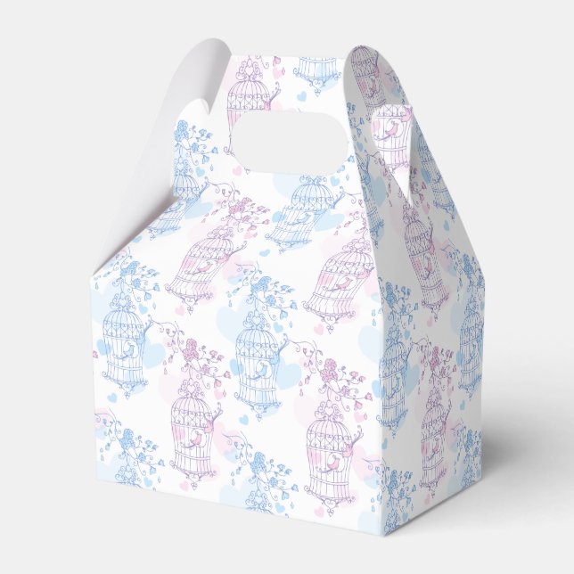 Blaue lila-rosa Vogelkäfig-Gastgeschenk Hochzeit Geschenkschachtel (Rückseite)