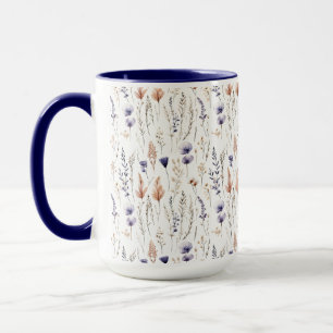 Blaue Lila Rose Beige Wildblumen Botanischer Boho Tasse
