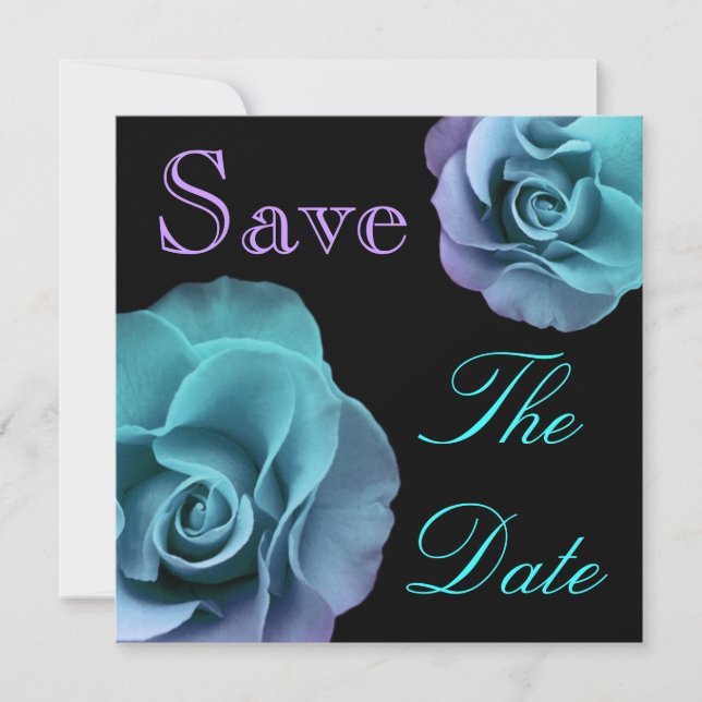 Blaue Lila Rose Hochzeitstag Rett Ankündigung (Vorderseite)