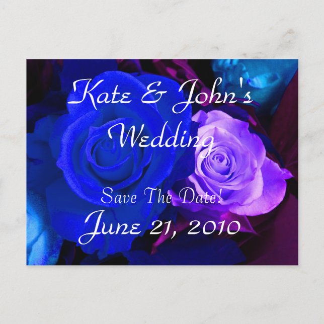 Blaue Lila Rose Save the Date Ankündigungspostkarte (Vorderseite)
