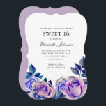 Blaue lila Rose süß 16. 16. Blumengeburt Einladung<br><div class="desc">Bitte kontaktieren Sie mich,  wenn Sie zusätzliche Artikel benötigen.</div>