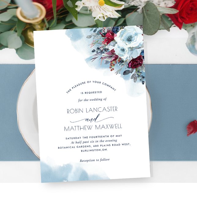 Blaue, Lila, rot-florale Himmelsblüten Hochzeit Einladung (Von Creator hochgeladen)