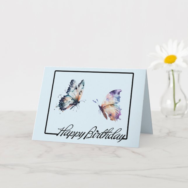 Blaue Lila Schmetterlinge zum Geburtstag Karte (Kleine Pflanze)