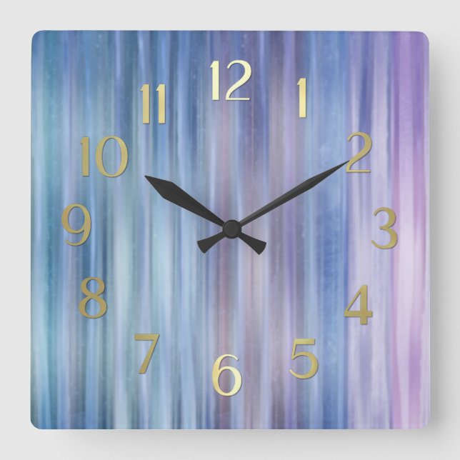 Blaue Lila Streifen Quadratische Wanduhr (Vorderseite)