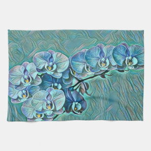 Blaue lila süße Orchideenblumen Malerei Geschirrtuch