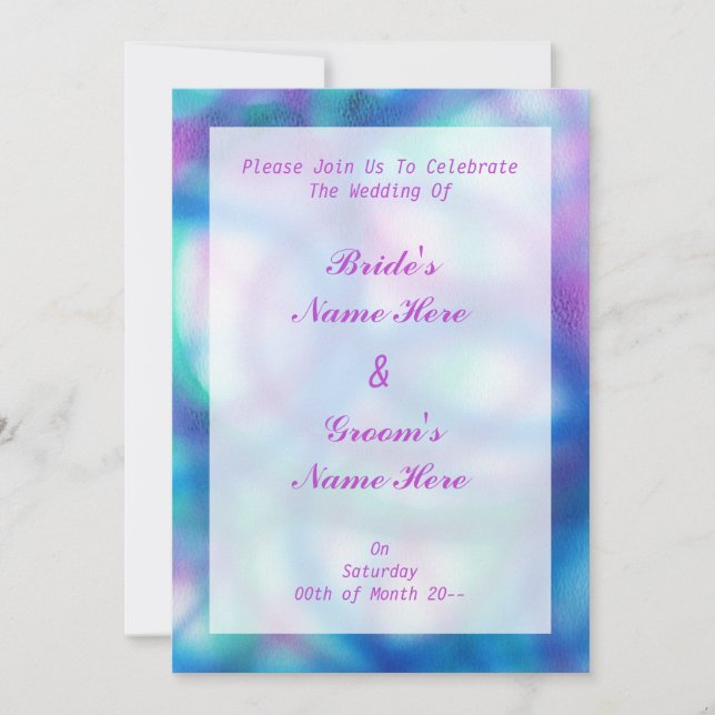 Blaue, Lila und Aquamarine Hochzeit. Einladung (Vorderseite)