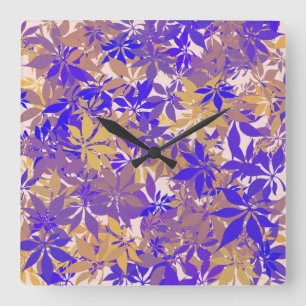 Blaue lila und bronzefarbene Kastanienblätter Quadratische Wanduhr