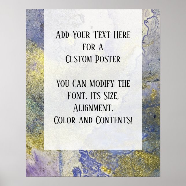 Blaue, Lila und goldmarmorierte Alkoholtink DIY Poster (Vorne)