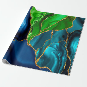 Blaue, lila und grüne Pfauenachat-Fauxglitter Geschenkpapier
