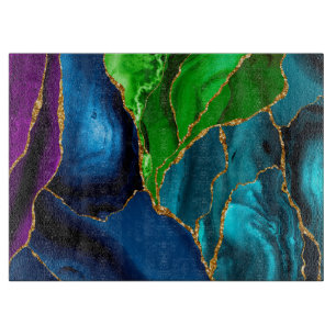 Blaue, lila und grüne Pfauenachat-Fauxglitter Schneidebrett