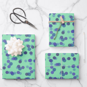 blaue, lila und hell türkisene Tupfen Geschenkpapier Set