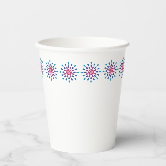 Blaue, lila und rosa Teardrops Pappbecher (Vorderseite)