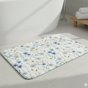 Blaue Lila Wasserfarbe Wildblume Badematte