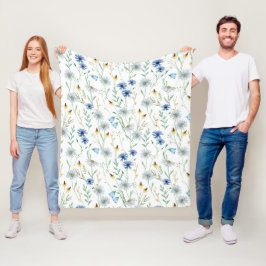Blaue Lila Wasserfarbe Wildblume Fleecedecke