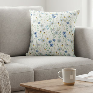 Blaue Lila Wasserfarbe Wildblume Kissen