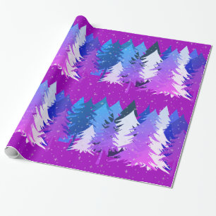Blaue Lila Weihnachtsbäume Die Sterne verschneite Geschenkpapier