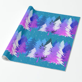 Blaue Lila Weihnachtsbaumen Sterne Schnee Aquamari Geschenkpapier