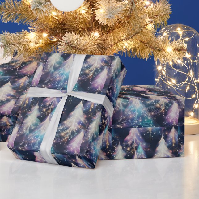 Blaue Lila Weiße Bäume Moderne Weihnachten Geschenkpapier (Feiertage)