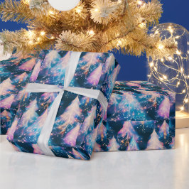 Blaue Lila Weiße Bäume Moderne Weihnachten Geschenkpapier
