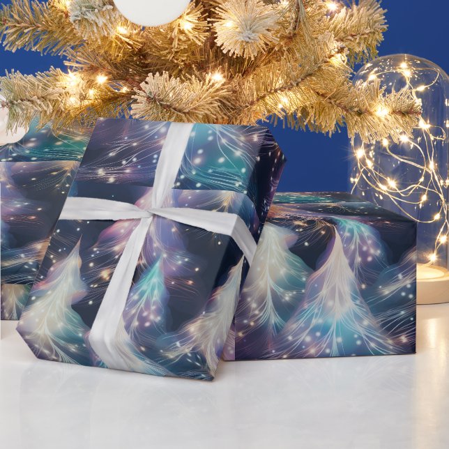 Blaue Lila Weiße Bäume Moderne Weihnachten Geschenkpapier (Feiertage)