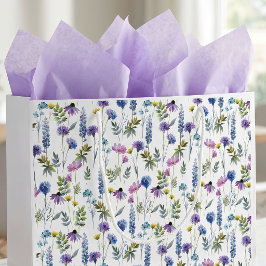 Blaue Lila Wildblumen Wasserfarbe Große Geschenktüte