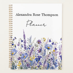 Blaue Lila Wildblumen-Wasserfarbe Planer