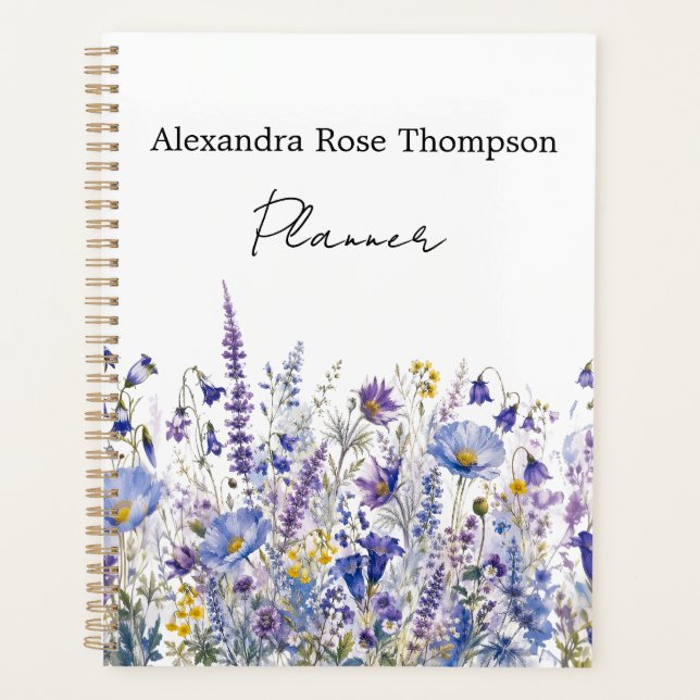Blaue Lila Wildblumen-Wasserfarbe Planer (Vorderseite)