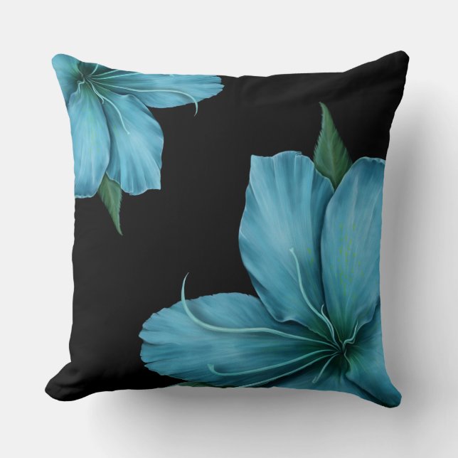 Blaue Lilien auf Schwarzem Kissen (Vorderseite)