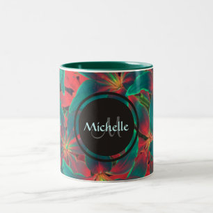 Blaue Lilien Monogramm u. Namen-Tasse Zweifarbige Tasse