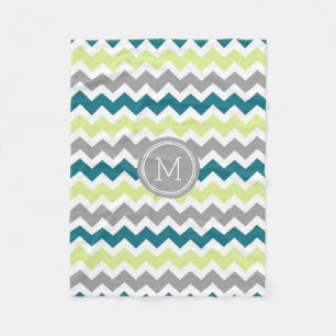 Blaue Limone graue Zickzack Muster-Monogramm-Decke Fleecedecke