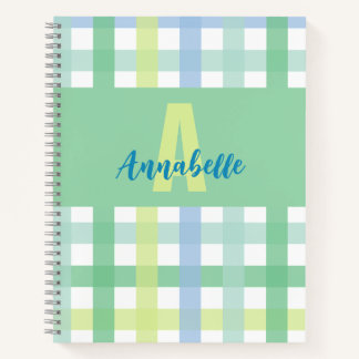 Blaue Limone Pastell Monogram Gingham Pattern Notizbuch