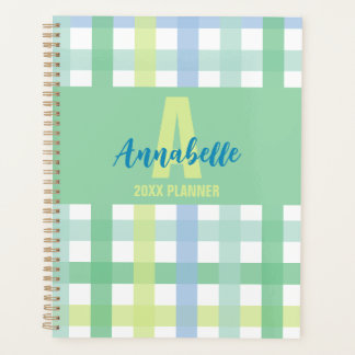 Blaue Limone Pastell Monogram Gingham Pattern Planer
