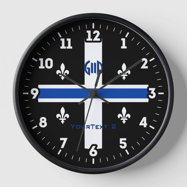 Blaue Linie der Quebec-Flagge Fleur de Lys auf Uhr (Vorderseite)