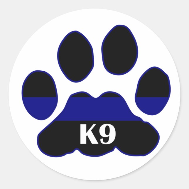 Blaue Linie K9 Runder Aufkleber (Vorderseite)