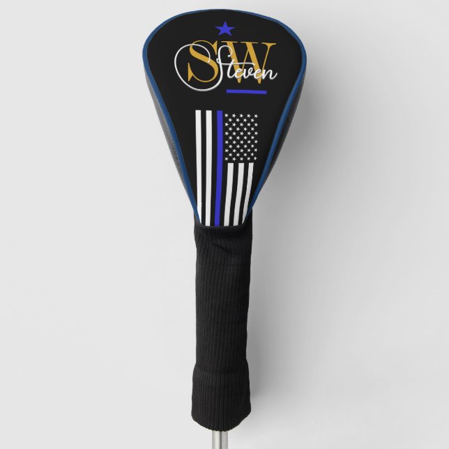 Blaue Linie und Mit Monogramm Name / Moderne Unter Golf Headcover (Vorderseite)