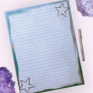 Blaue Linien Papier Rustikale Sterne Chic Rand Gru Notizblock