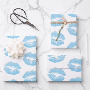 Blaue Lippen, Lippenmuster, blauer Lipstick, Kuss Geschenkpapier Set