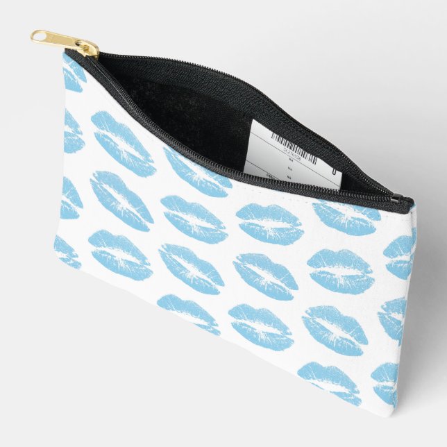 Blaue Lippen, Lippenmuster, blauer Lipstick, Kuss Zubehörtasche (Offen)