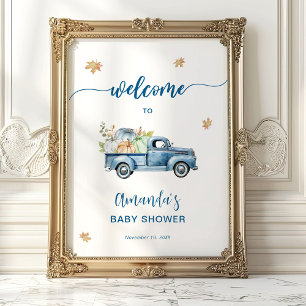 Blaue LKW-Kürbis-Baby-Shower-Willkommensschild Poster