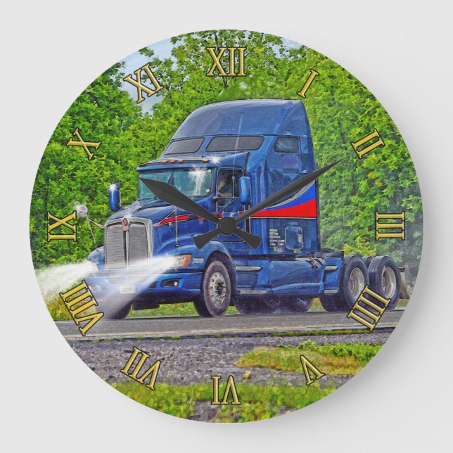 Blaue LKW-Mauer-Uhr für den Schwertransport Große Wanduhr (Vorderseite)