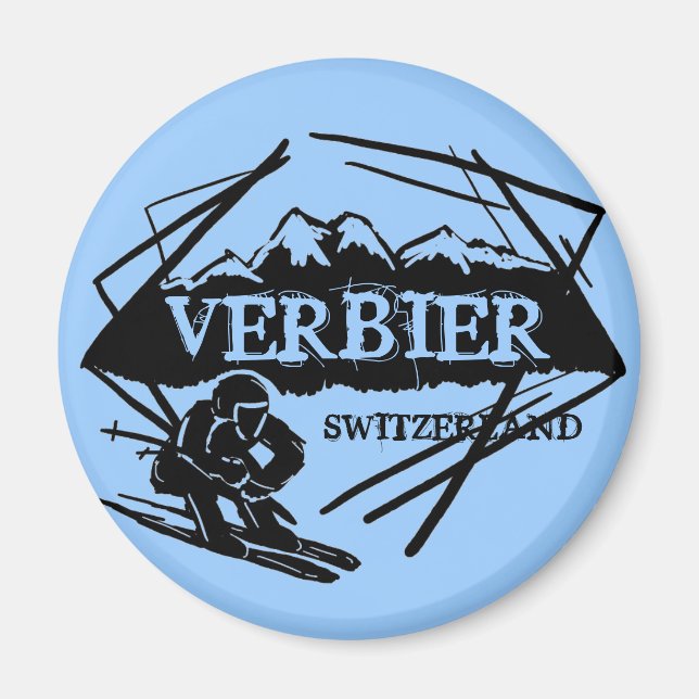 Blaue Logomagnet für das Skilogo Verbier Schweiz Magnet (Vorne)