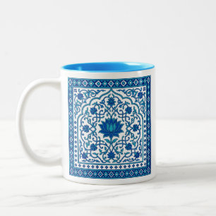 Blaue Lotus-Mandala-Kachel Zweifarbige Tasse