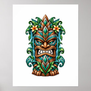 Blaue Lotus-Tiki-Wächter-Plakat Poster