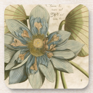 Blaue Lotusblume auf beigem Hintergrund mit Schrif Untersetzer